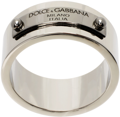 Shop Dolce & Gabbana Silver Logo Band Ring In 87655 Silver/palladi