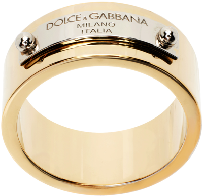 Shop Dolce & Gabbana Gold Logo Band Ring In Zoo00 Oro