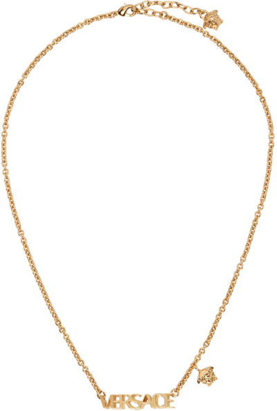 Shop Versace Gold Logo Necklace In 3j000