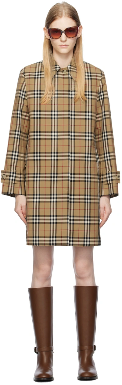 Shop Burberry Tan Check Trench Coat In Archive Beige Ip Chk