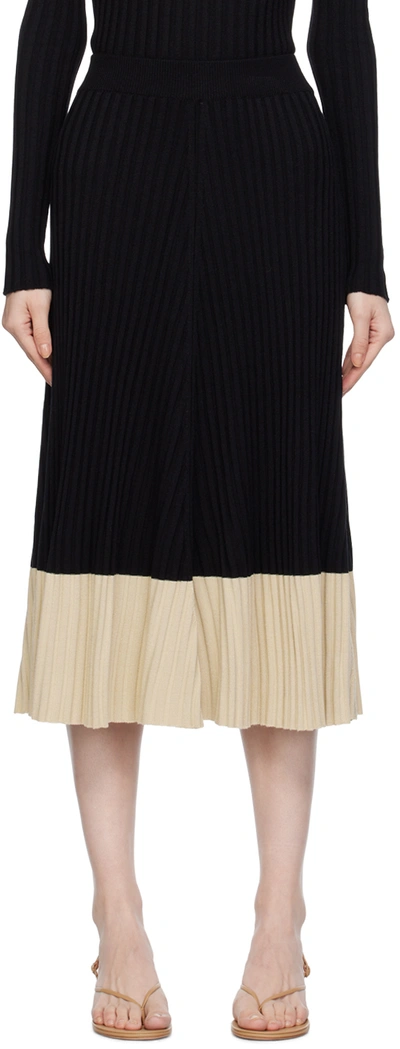 Shop Bevza Black Colorblocked Midi Skirt In Black And Beige