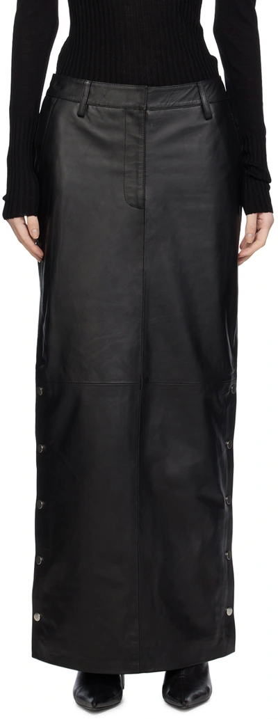 Shop Remain Birger Christensen Black Press-stud Leather Maxi Skirt In 1000 Black