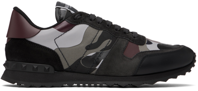 Shop Valentino Black & Burgundy Rockrunner Sneakers In Mwx Stone-p.grey-rub