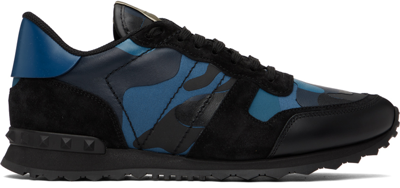 Shop Valentino Black & Blue Rockrunner Sneakers In Gs5 Bluette-marine/n
