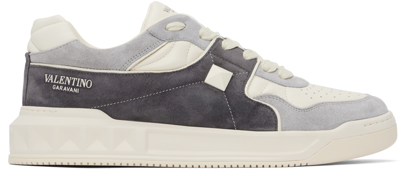 Shop Valentino Off-white & Gray One Stud Sneakers In Mku Pastel Grey-soph
