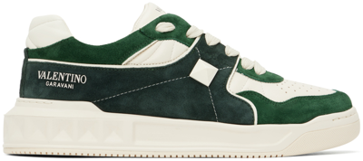 Shop Valentino Off-white & Green One Stud Sneakers In Mkt Verde Inglese-mo