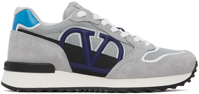 Shop Valentino Gray & Blue V-logo Pace Sneakers In Mjm P.gr/p.g-p.g/lig