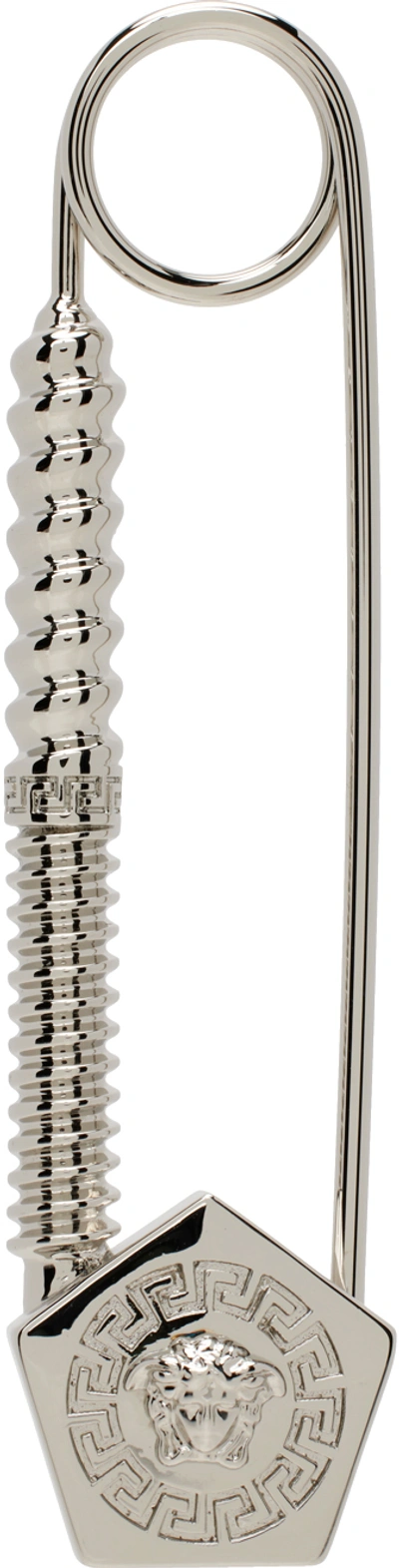 Shop Versace Silver Nuts & Bolts Safety Pin Brooch In 3j030-palladium