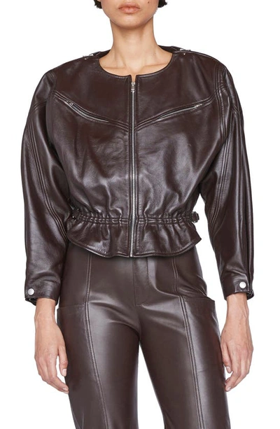 Shop Frame Crop Leather Jacket In Espresso