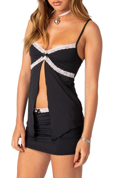 Edikted Sorely Lace Trim Split Front Camisole In Black