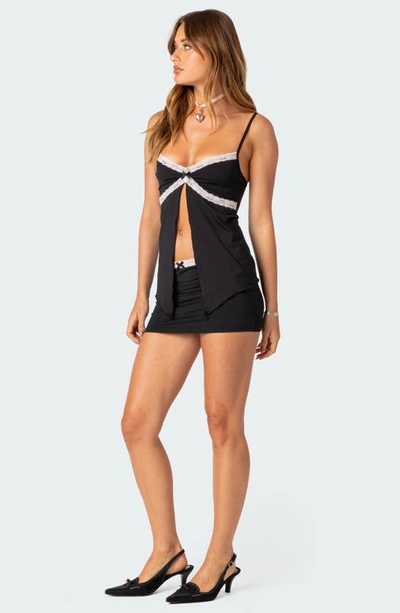 Edikted Sorely Lace Trim Split Front Camisole In Black