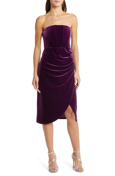 Shop Lulus Glamorous Celebrations Strapless Velvet Cocktail Dress In Dark Purple