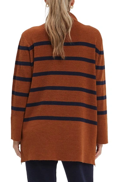 Nom Maternity Sarabeth Stripe Tunic Sweater In Brown Navy Stripe
