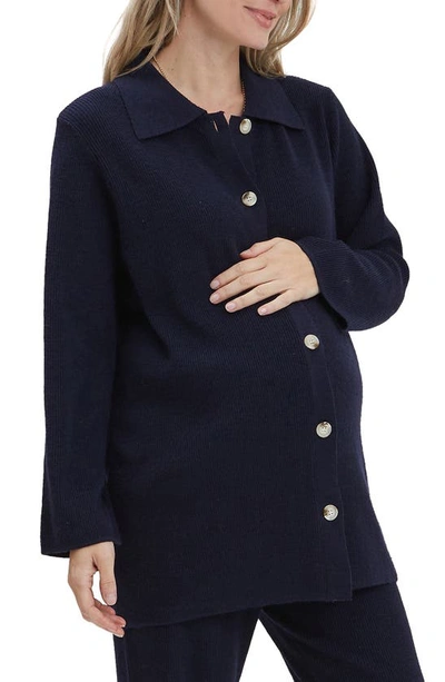 Shop Nom Maternity Thomasine Sweater Cardigan In Navy