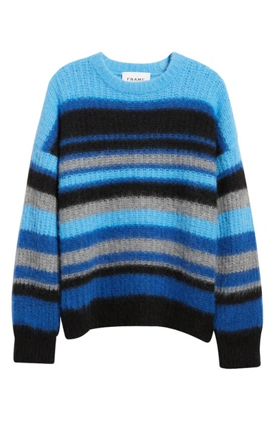 Shop Frame Stripe Alpaca Blend Crewneck Sweater In Sky Blue Multi