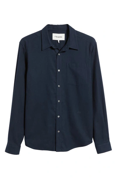 Shop Frame Brushed Cotton Blend Button-up Shirt In Midnight Blue