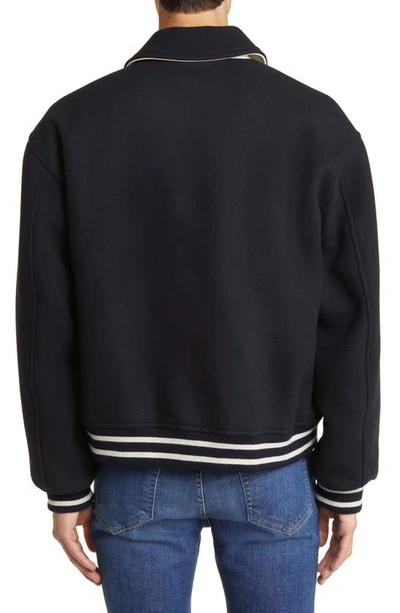 Shop Frame Fall Wool Blend Varsity Jacket In Midnight Blue