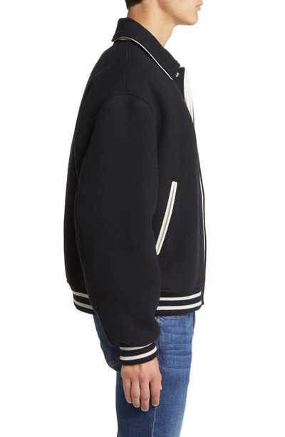 Shop Frame Fall Wool Blend Varsity Jacket In Midnight Blue