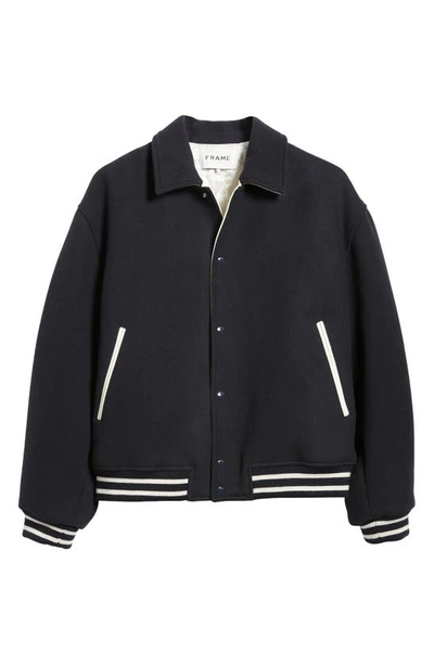 Shop Frame Fall Wool Blend Varsity Jacket In Midnight Blue