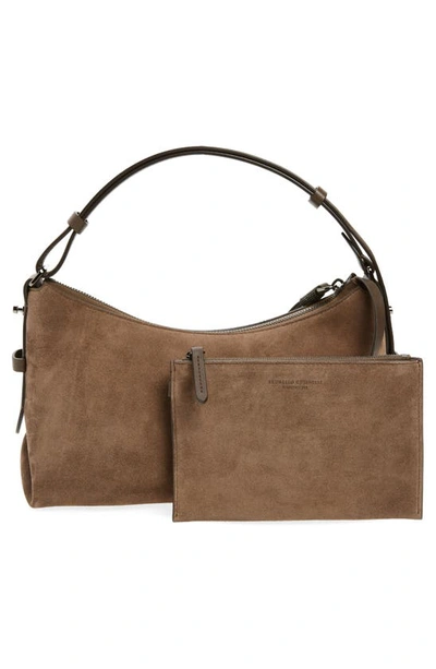 Shop Brunello Cucinelli Suede Shoulder Bag In C8769 Torba