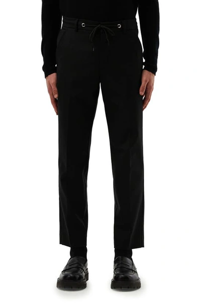 Shop Alphatauri Tapered Drawstring Waist Wool Blend Pants In Black