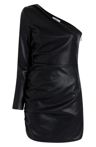 Shop Likely Serena One-shoulder Single Long Sleeve Faux Leather Minidress In Black