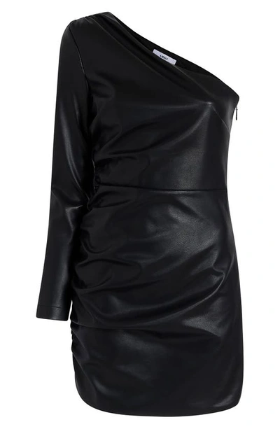 Likely Serena One-shoulder Single Long Sleeve Faux Leather Minidress In Black