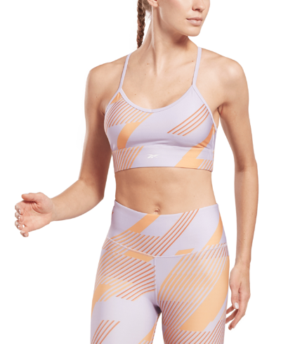 Shop Reebok Women's Printed Medium Impact Pullover Sports Bra In Pure Oasis