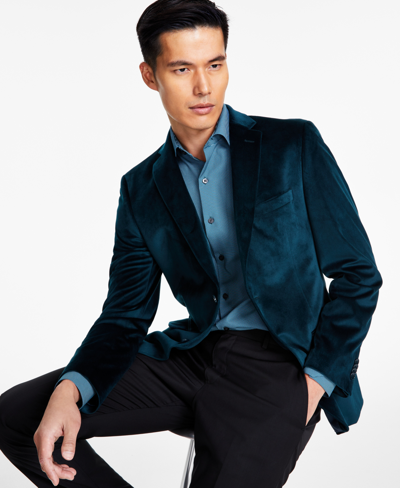 Men's Slim-fit Solid Velvet Sport Coats, Created For Macy's In Teal