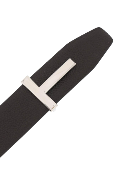 Shop Tom Ford Reversible Grain Leather T Belt In Brown,black