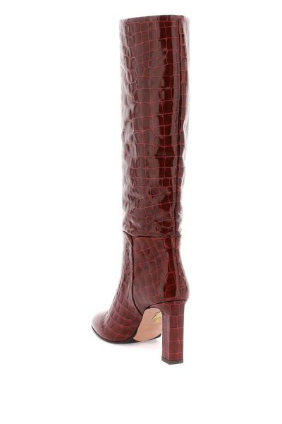 Shop Aquazzura Sellier Boots In Croc-embossed Leather In Red