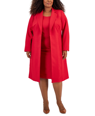 Shop Le Suit Plus Size Topper Jacket & Sheath Dress Suit In Cherry