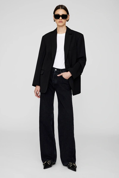 Anine Bing Hugh Logo Patch Wide-leg Jeans In Black