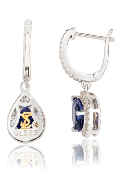 Suzy Levian Sterling Silver Sapphire Drop Earrings In Blue/ Gold
