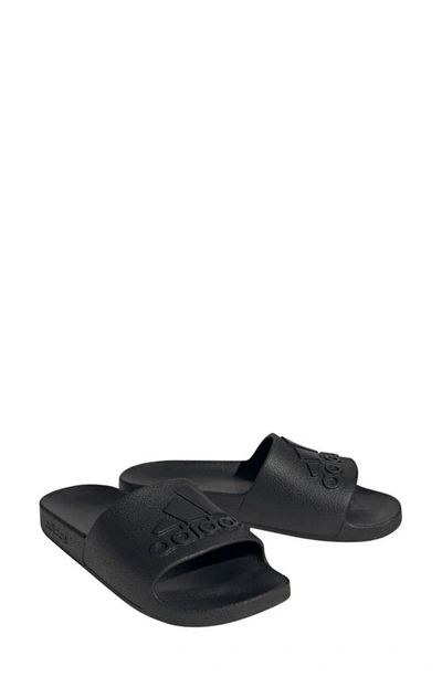 Shop Adidas Originals Adilette Aqua Slide Sandal In Black/ Black/ Black