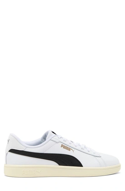 Puma Smash 3.0 Leather Sneaker In  White-black-gold-ivory