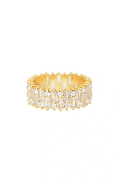 Shop Covet Baguette Crystal Eternity Ring In Gold