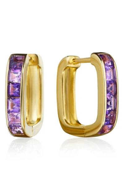 House Of Frosted Violet Amethyst Square Huggie Hoop Earrings In Gold