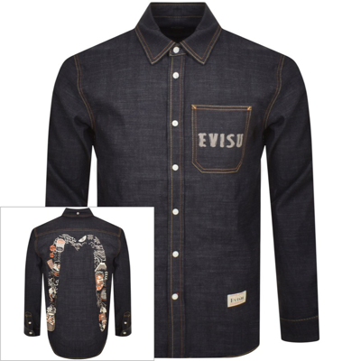 Shop Evisu Long Sleeve Denim Shirt Navy