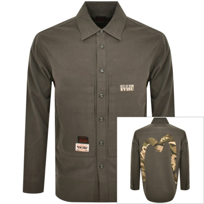 Shop Evisu Long Sleeve Shirt Grey In Khaki