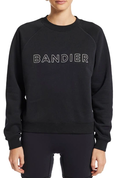 Shop Bandier Logo Crewneck Sweatshirt In Black/ White