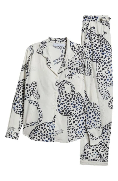Desmond & Dempsey The Jag Printed Cotton Pyjama Set In Jag Cream