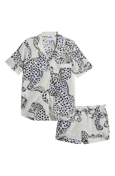 Shop Desmond & Dempsey Print Cotton Short Pajamas In Jag Cream