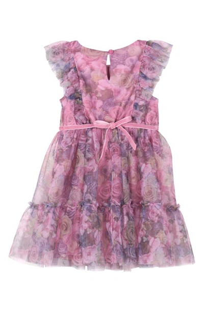 Shop Zunie Kids' Floral Mesh Party Dress In Dusty Orchid