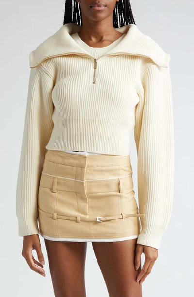 Shop Jacquemus Risoul Merino Wool Layered Crop Sweater In Off-white