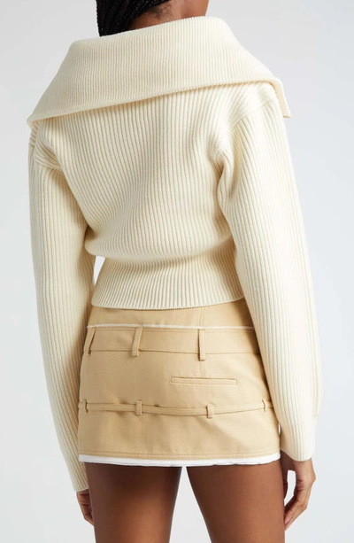 Shop Jacquemus Risoul Merino Wool Layered Crop Sweater In Off-white