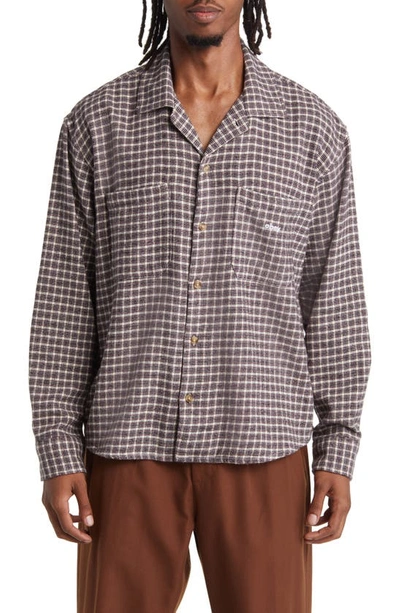 Shop Obey Bigwig Microplaid Long Sleeve Camp Shirt In Unbleached Multi