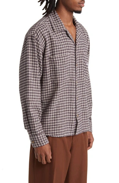 Shop Obey Bigwig Microplaid Long Sleeve Camp Shirt In Unbleached Multi