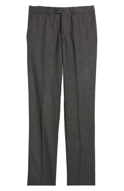 Shop Emporio Armani Flat Front Wool Trousers In Solid Dark Grey