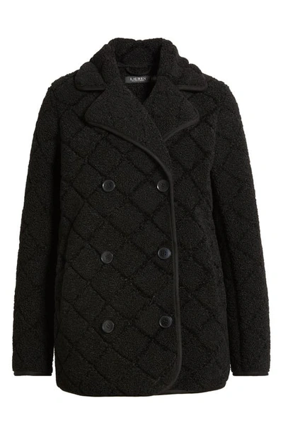 Shop Lauren Ralph Lauren Faux Shearling Peacoat In Black